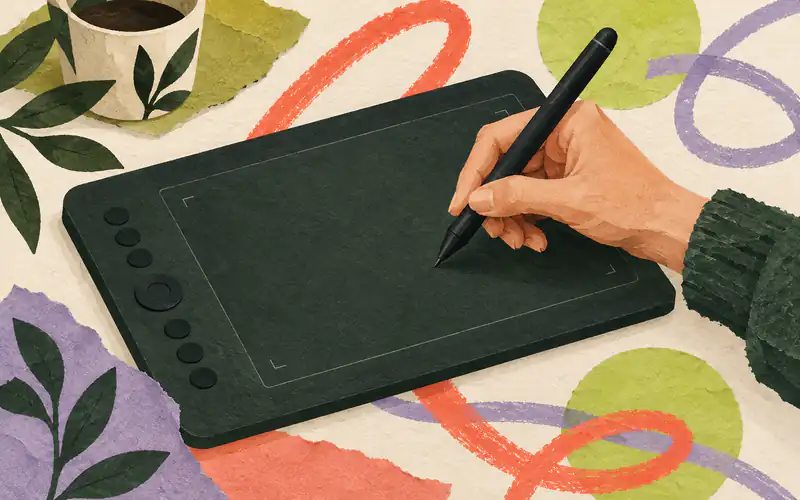 Illustration du dessin au stylet sur une tablette graphique